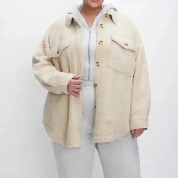 Good American Cream Sherpa Teddy Bear Shacket Jacket Size 2X/3X GA Size 5/6 - Picture 1 of 13